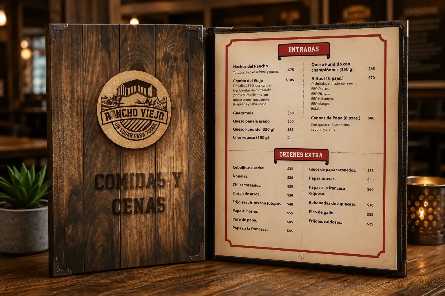 Diseño de menú Rancho Viejo