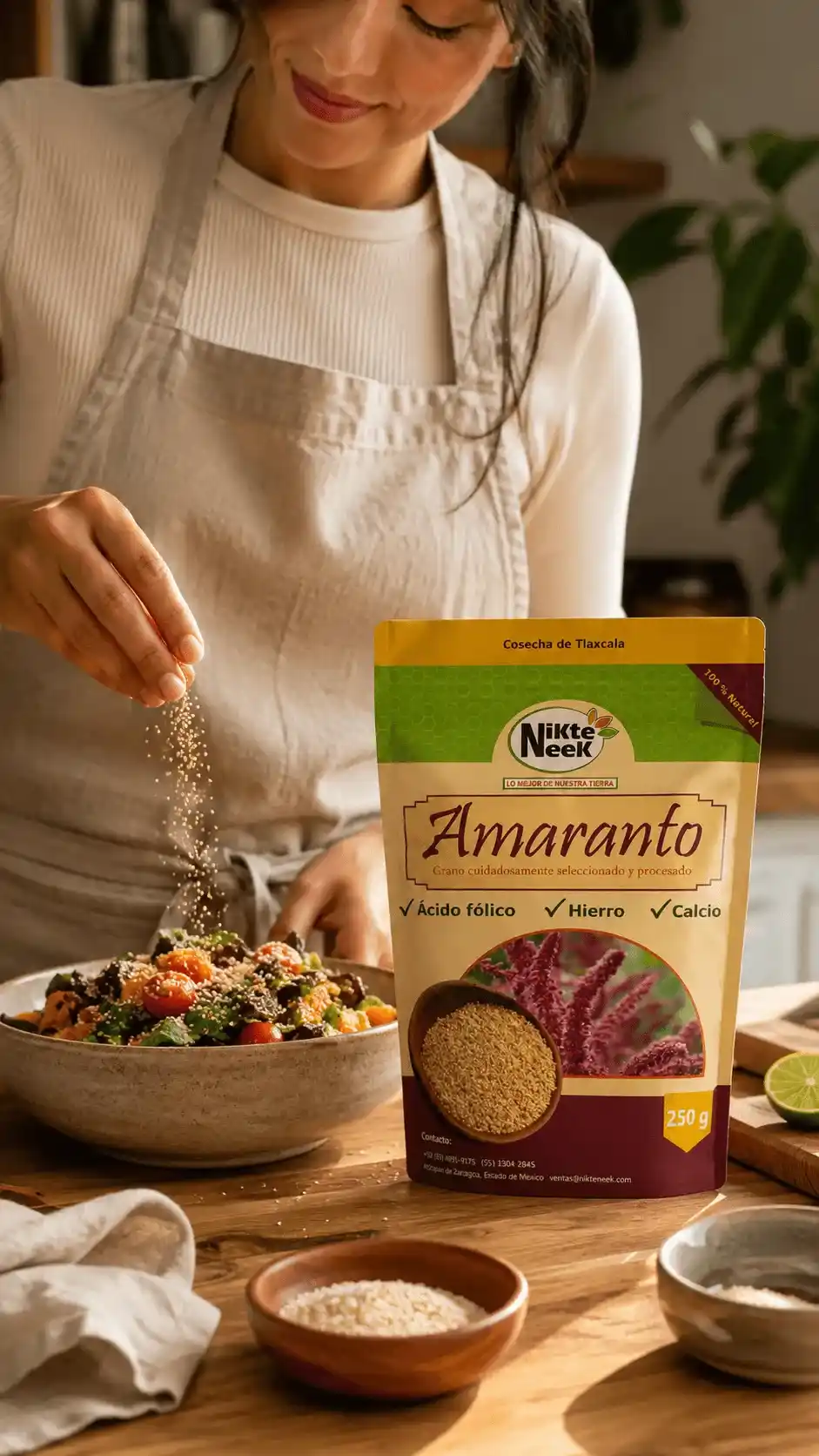 Usuario interactuando con el producto de amaranto Nikte Neek