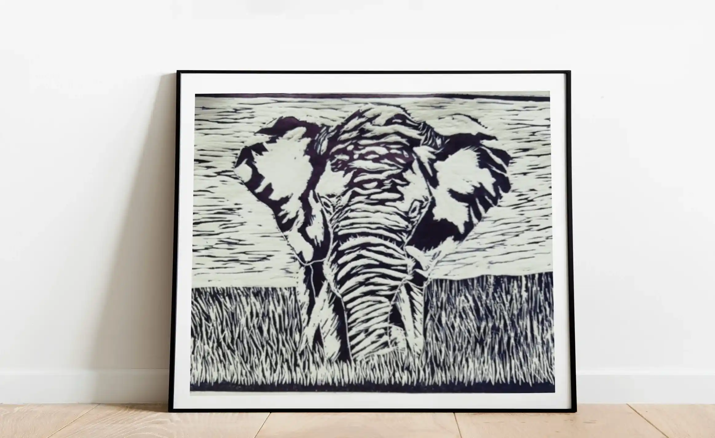 Grabado en linóleo de elefante